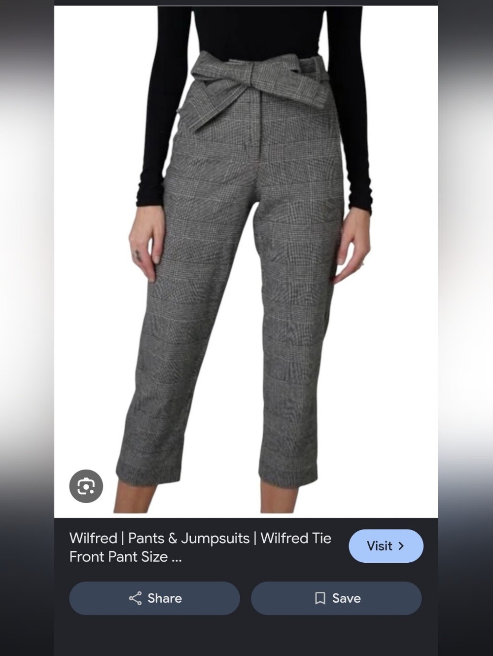 Wilfred Wool Gray Glen Plaid High-Rise Tie-Waist Cropped Pants